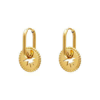 18ct Gold-Plated Oval Hoop Earrings With Star Coin Charm • £13.99