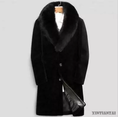 Mens Faux Mink Fur Lapel Collar Coat  Mid Long Outwear Jacket Thicken Parka  • $62.88