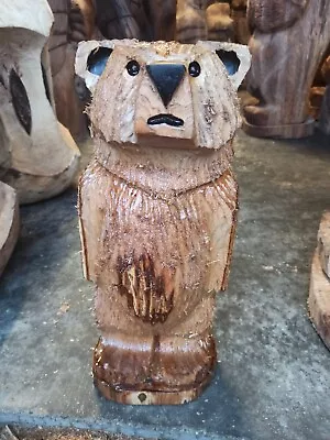 Chainsaw Carving Bear Great Gift Idea Elm Wood Home Garden  Sculpture Art Craft  • £75