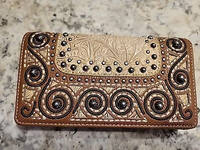 Montana West Tri-Fold Wallet W Zipper Compartment Tooled Leather Western Boho  • $19.90