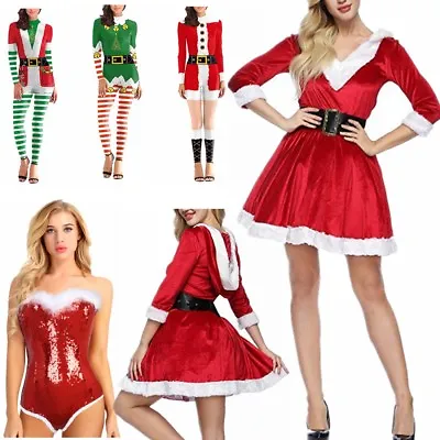 Women Adult Mrs Claus Christmas Santa Baby Costume Outfit Fancy Dress Bodsyuit • $7.35