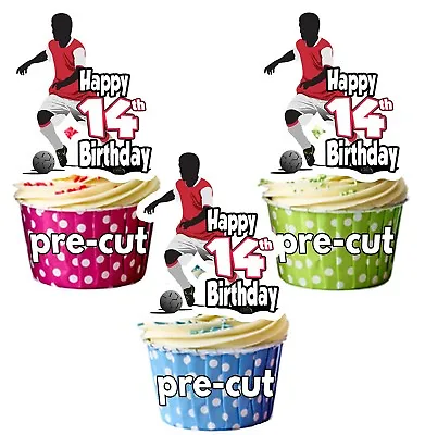 PRECUT Football 12 Cup Cake Toppers Birthday Decorations Boys Mens Son ANY AGE • £3.75