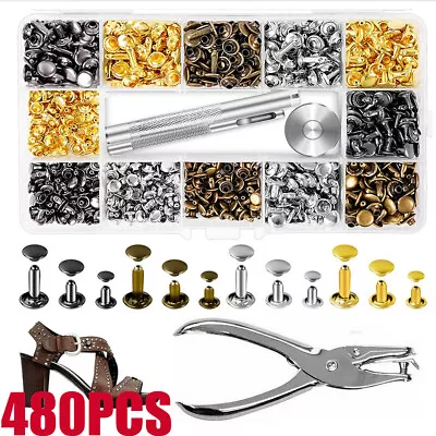 UK 480PCS Rivets Double Cap Metal Stud Fixing Tool For Leather Craft Belt Kits+ • £7.89