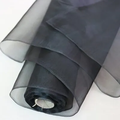 1 Yard Wholesale Black 100% Mulberry Silk Organza Fabric Gauze Tecido • $11.09