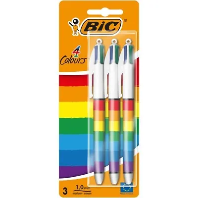 BIC 4 Multi Colour Shine Rainbow Ballpoint Pen Blue 3 Pack • £5.99