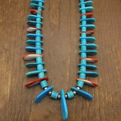 Vintage Spiny Oyster And Turquoise Heishi And Slab Necklace • $1800