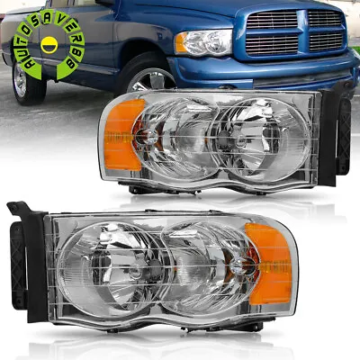 For 2002-2005 Dodge Ram 1500 2500 3500 Chrome Housing Amber Corner Headlights • $61