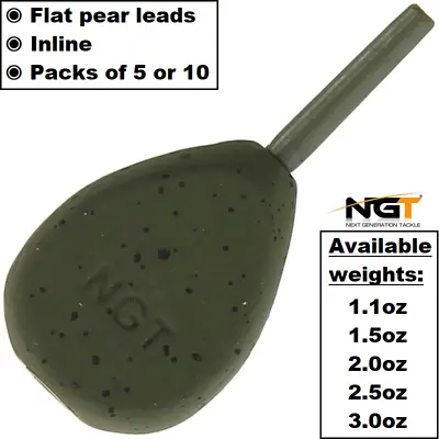 NGT Inline Carp Coarse Fishing Leads Weights Flat Pear 1.1-3oz 5-10 Packs • £7.25