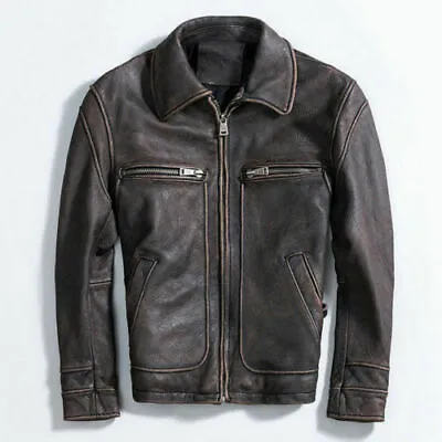 Terminator Brando Vintage Classic Distressed Mens Motorcycle Real Leather Jacket • $80.95