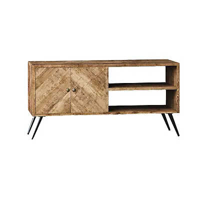 Mindful Living Rustic Mid Century 2 Shelf Mango Wood & Iron Chevron TV Cabinet • $428.99