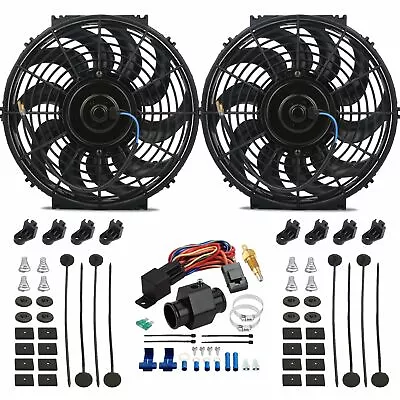 $89.95 • Buy Dual 12-13  Inch Electric Radiator Fan 40mm 180f Hose Line Thermostat Switch Kit