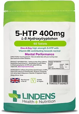£6.50 • Buy Lindens 5 HTP 400mg 60 Tablets