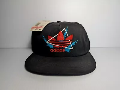 VTG Adidas Ball Cap Black Red Blue Stitched Logo SnapBack Retro Hat 80s 90s NWT • $54.90