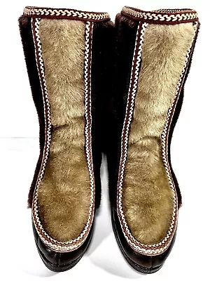 Snowland Boots Sherpa Lined Back  Zip Winter Ski Snow Faux Fur Vintage Brown 8 • $28.88