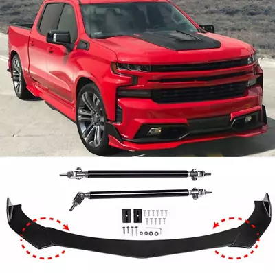 Front Bumper Lip Splitter Spoiler Body Kit + Strut Rods For Chevrolet Silverado • $69.19