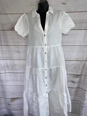 Zara White Linen Blend Twirl MIDI Dress Medium • $19.20