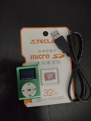 Green MP3 Player-Bundled With A 32GB Micro SD Card And A USB Charger! • $14.99