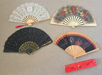 4 X Vintage Hand Held Fans Maltese Lace Hand Painted Etc Collectable • £10