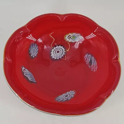 Vintage Murano Red Millefiori Cased  Art Glass Ashtray Candy Dish Bowl. • $70.14