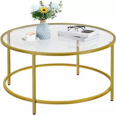 Easyfashion Round Glass Top Coffee Table For Livingroom Gold • $81.50