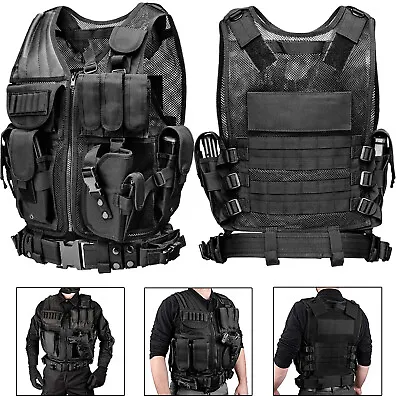 Military Tactical Vest Molle Adjustable Large Army Assault Combat Plate Carrier • $31.34