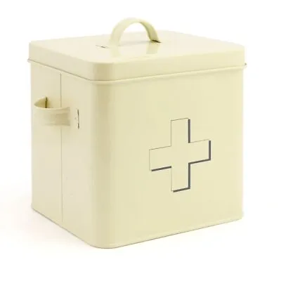 Cream First Aid Box Storage Tin Metal Minimalist Container With Airtight Lid • £13.95