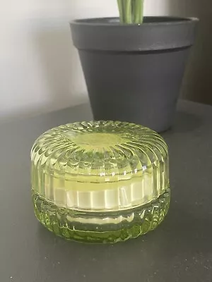 Vintage Art Deco Green Depression Glass Lidded Dresser Vanity Trinket Bowl Candl • $25