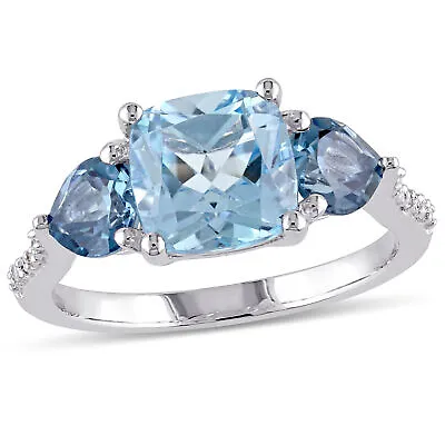 $79 • Buy Amour Sterling Silver Blue Topaz Diamond Accent 3-stone Cocktail Ring