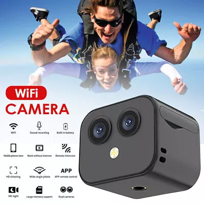 4K Mini Camera WIFI Wireless Dual Lens Night Vision1080P HD IP DVR Nanny Cam UK • £20.99