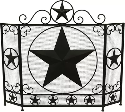 Western Lone Star Ornate Brown Metal 3-Panel Decorative Fireplace Screen • $120.41