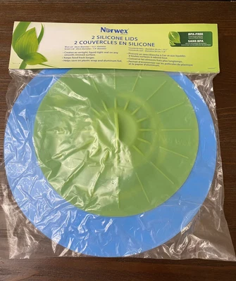 $0.99 • Buy Set Of 2 Norwex Silicone Lids Large And Small Green & Blue NEW!