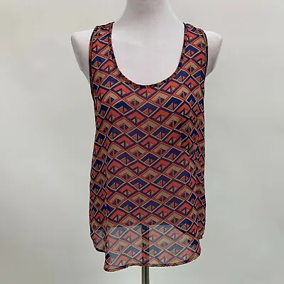 Mine Women's Top Large Blue Salmon Beige Multi-Color Sheer Sleeveless  • $7.99