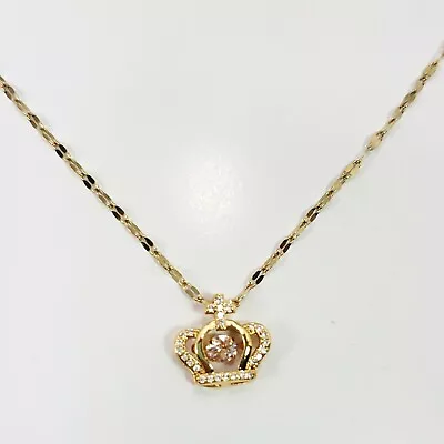 N0232 Dainty Gold Tone Metal Rhinestones Deco Crown Shape Mini Pendant Necklace • $11.99