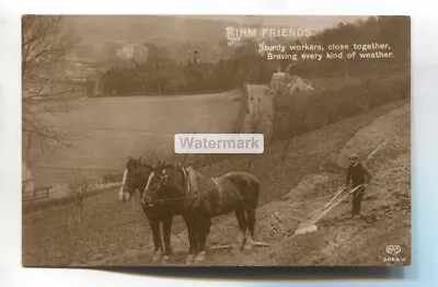 Firm Friends - Farmer Horses Plough - Old Social History Real Photo Postcard • £1.79