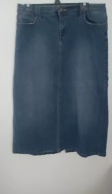 Baccini Womens Maxi 5 Pocket Med Wash Denim Skirt W/ Back Slit Size 14 • $14.90