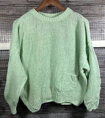 Vintage Pullover Mint Green Shaker Sweater Drop Shoulder Raglan Sleeve Boxy Sz L • $18