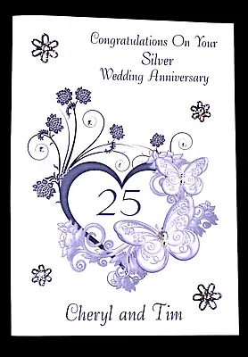 Personalised Handmade Congratulations Silver 25th Wedding Anniversary Card • £2.69