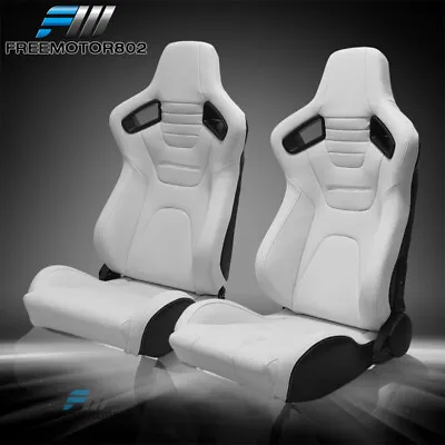 Adjustable Universal Racing Seats White PU Carbon Leather With 2 Dual Sliders • $349.99