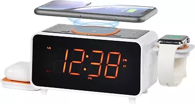 Dual Wireless Charging Alarm Clock Radio With Bluetooth Speaker FM Radio Two U • $111.99
