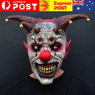 Halloween Creepy Evil Scary Bell Clown Mask Latex Evil Jester Masquerade Mask • $17.90