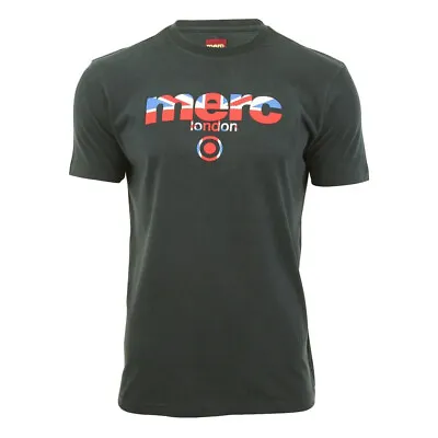 Merc London Broadwell Men's Charcoal Union Jack Logo T-Shirt UK XS RRP £30 • £9.99