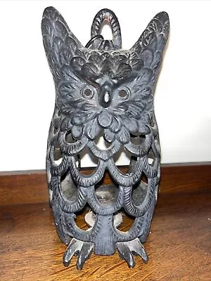 £104.39 • Buy Awesome Vintage Cast Iron Owl Hanging Garden Taper Candle Holder Lantern 10”