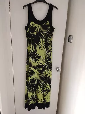 Wallis Maxi Dress Size 14 Black & Lime Pattern Sleeveless Scoop Neck And Back • £5.99