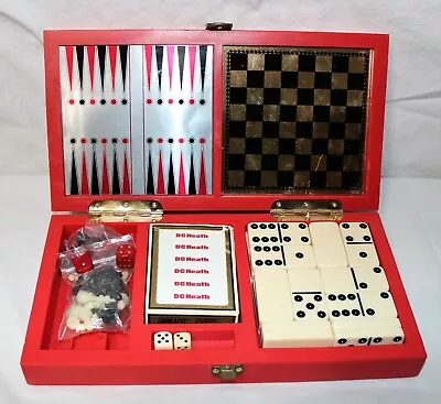 Vintage Magnetic Travel Game Set Backgammon Chess Cribbage Dominoes Checkers  • $89.95