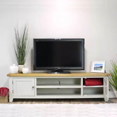 Arklow Painted Oak Extra Large TV Stand / 180cm Grey Solid TV DVD Cabinet Storag • £249