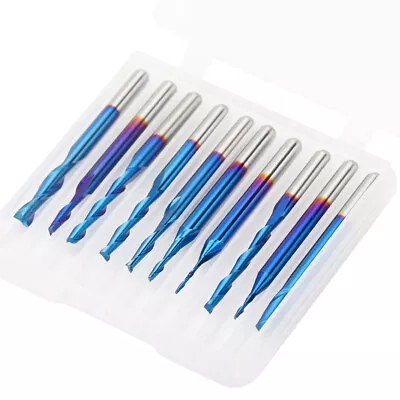 10Pcs Carbide End Mill 2 Flute 1/8  3.175mm Shank CNC Router Bit Set Blue Coated • £11.89