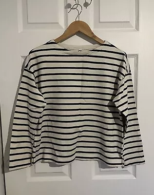 Uniqlo Navy Cream Striped Breton Long Sleeve T Shirt S • £4.95