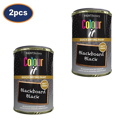 2Pcs Blackboard Black Paint Matt Finish Quick Drying Interior Exterior Tin 300ml • £8.50