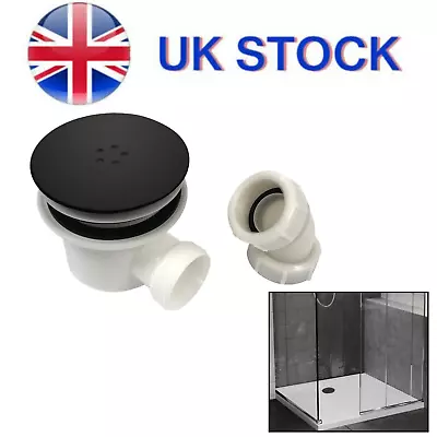 90mm Fast High Flow Shower Waste For Shower Tray  BLACK Dome Cover Easy Clean  • £12.89