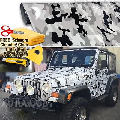 Snow Camo Camouflage Vinyl Film Wrap Decal Air Bubble Free Black White Gray • $8.38